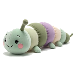 Pastel Caterpillar plush with a smiling face