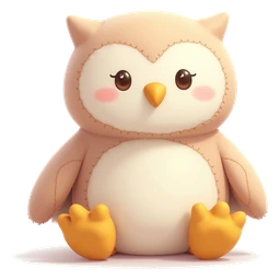 Peach Owl plush with a cream face and round feet