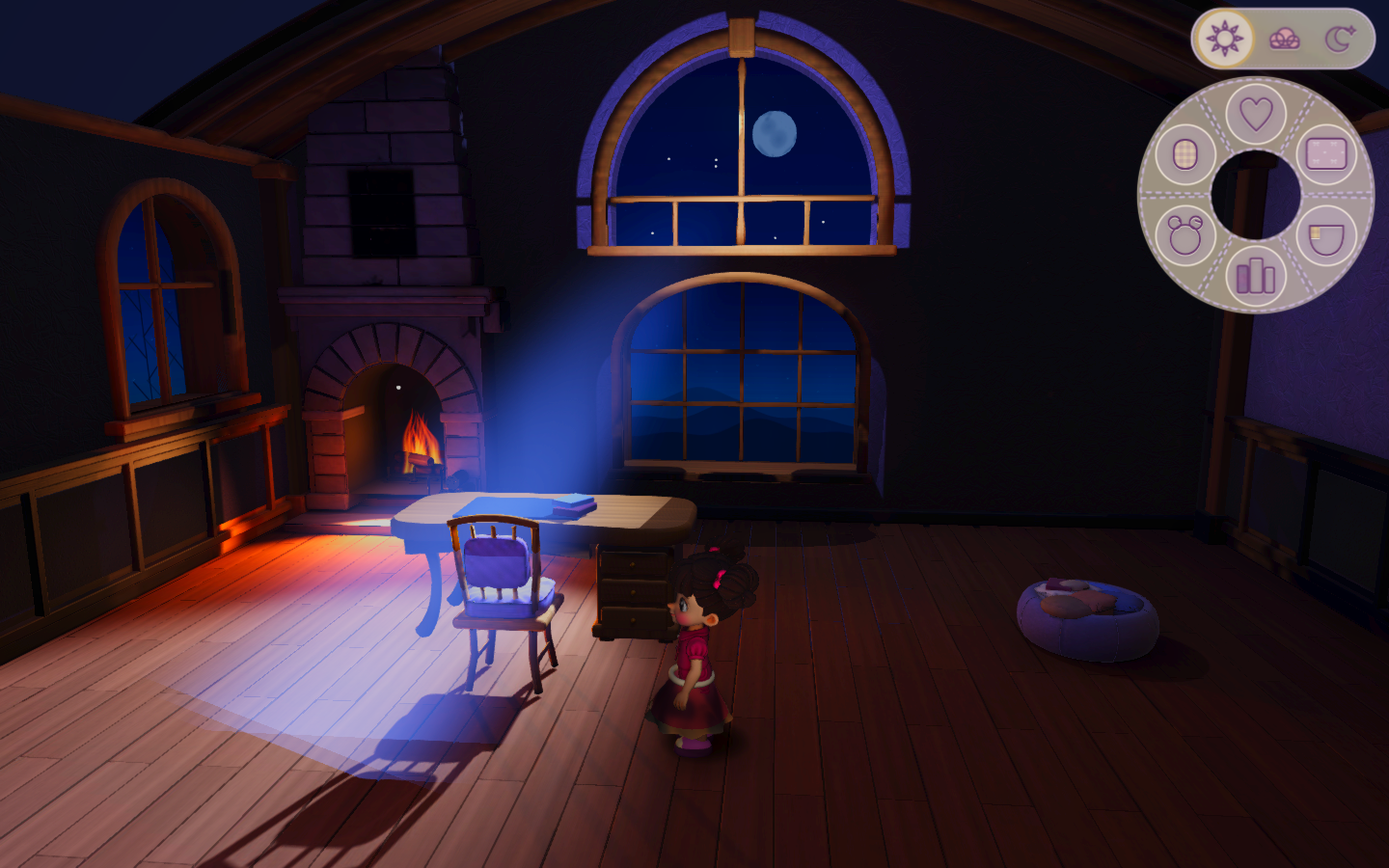 Starter moonlit Study with a fireplace and reading table